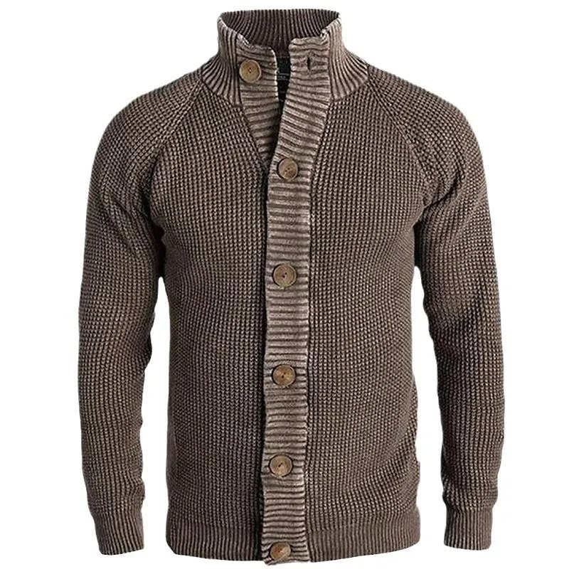 Men's Casual Stand Collar Solid Color Single Breasted Knitted Cardigan 64989213M sold by Manly product image thumbnail 2