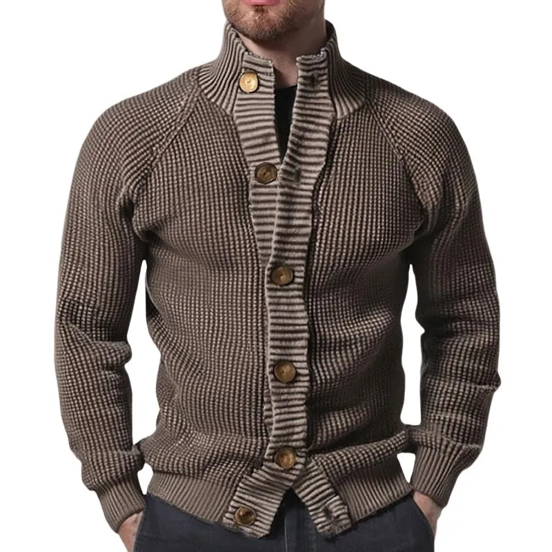 Men's Casual Stand Collar Solid Color Single Breasted Knitted Cardigan 64989213M sold by Manly