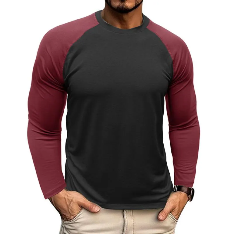 Men's Casual Round Neck Colorblocked Raglan Long Sleeve Slim Fit T-shirt 13360949M sold by Manly