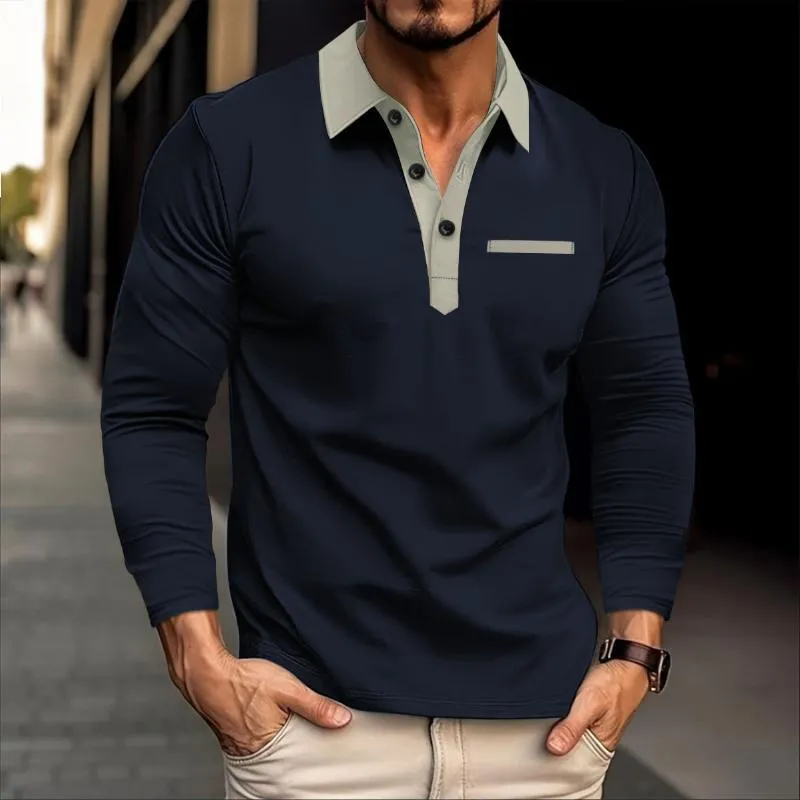 Men's Casual Colorblock Collar Slim Fit Long Sleeve Polo Shirt 61724773M sold by Manly product image thumbnail 5
