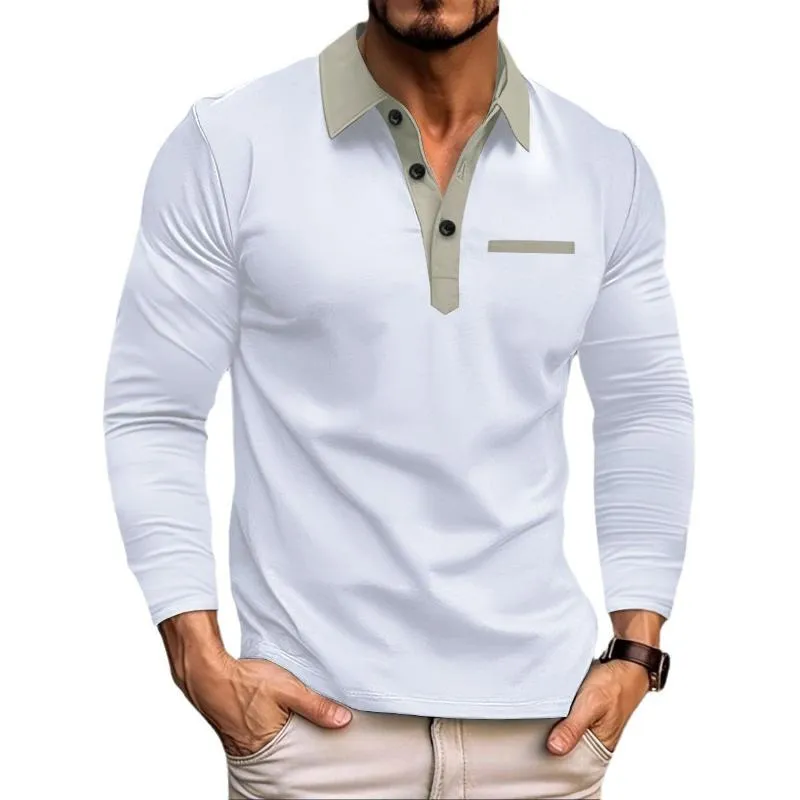 Men's Casual Colorblock Collar Slim Fit Long Sleeve Polo Shirt 61724773M sold by Manly
