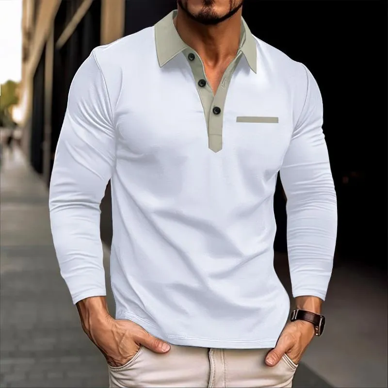 Men's Casual Colorblock Collar Slim Fit Long Sleeve Polo Shirt 61724773M sold by Manly product image thumbnail 2