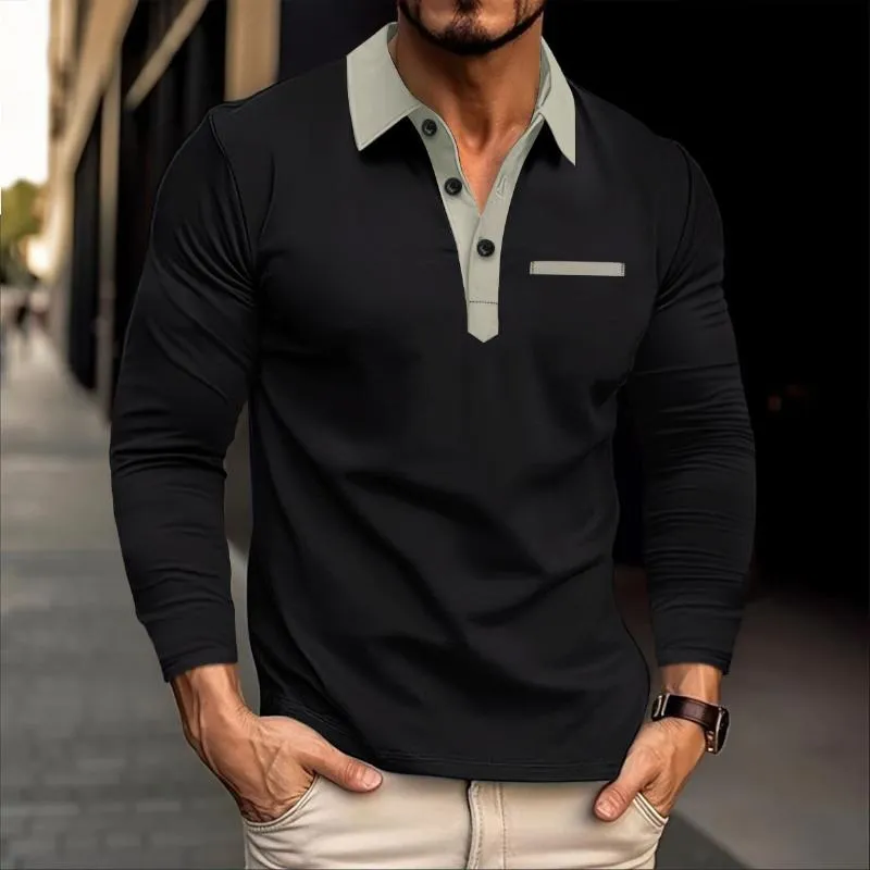 Men's Casual Colorblock Collar Slim Fit Long Sleeve Polo Shirt 61724773M sold by Manly product image thumbnail 4