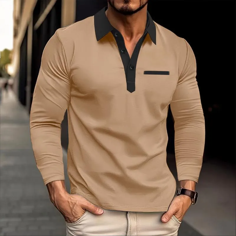 Men's Casual Colorblock Collar Slim Fit Long Sleeve Polo Shirt 61724773M sold by Manly product image thumbnail 3