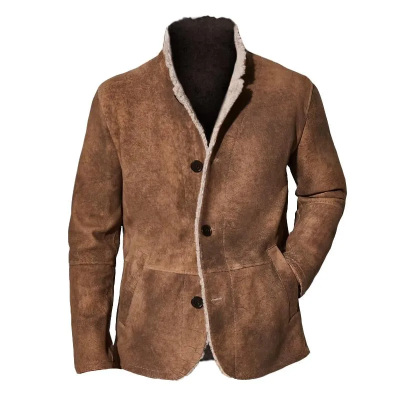Men's Casual Suede and Fleece Stand Collar Coat 51478170TO sold by Manly
