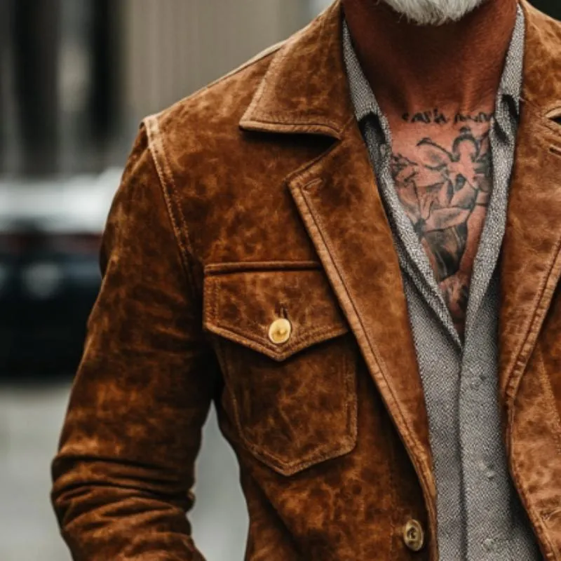 Men's Vintage Casual Suede Printed Pocket Jacket 98224745TO sold by Manly product image thumbnail 3