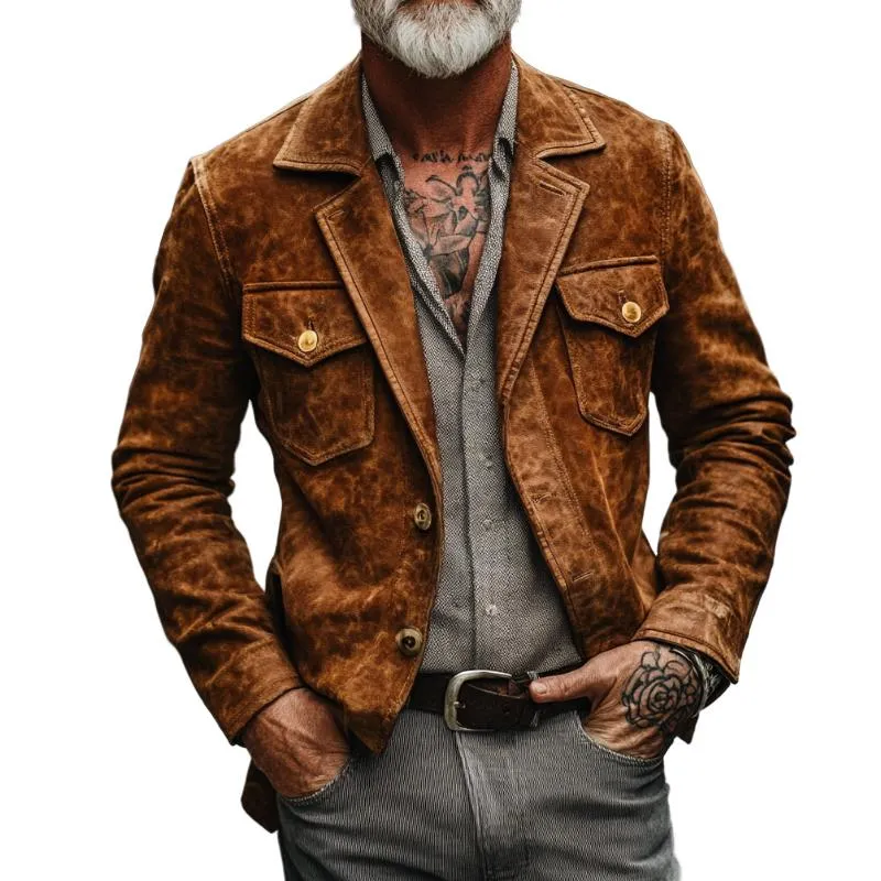 Men's Vintage Casual Suede Printed Pocket Jacket 98224745TO sold by Manly