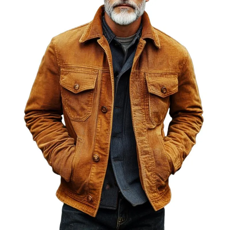 Men's Vintage Casual Corduroy Lapel Jacket 26736435TO sold by Manly