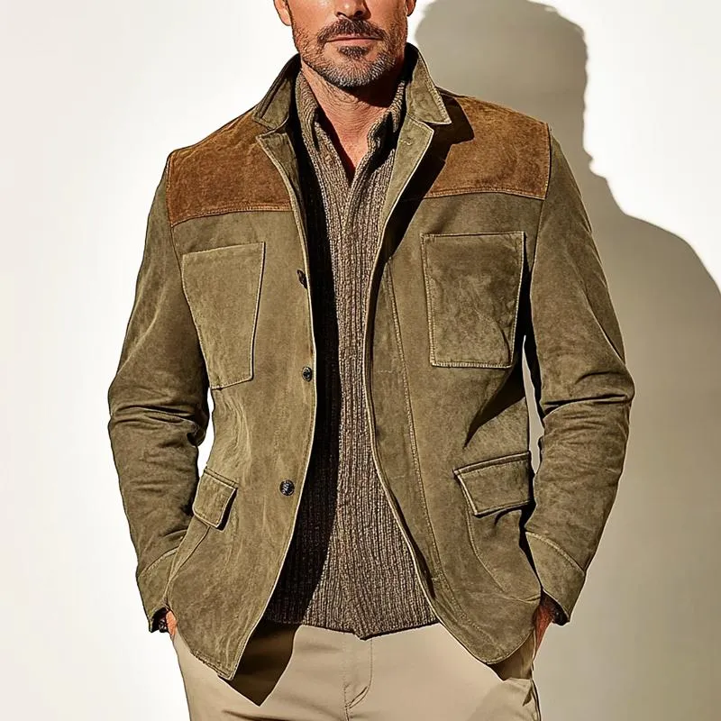 Vintage Men's Casual Suede Stitching Lapel Jacket 72618635TO sold by Manly product image thumbnail 2