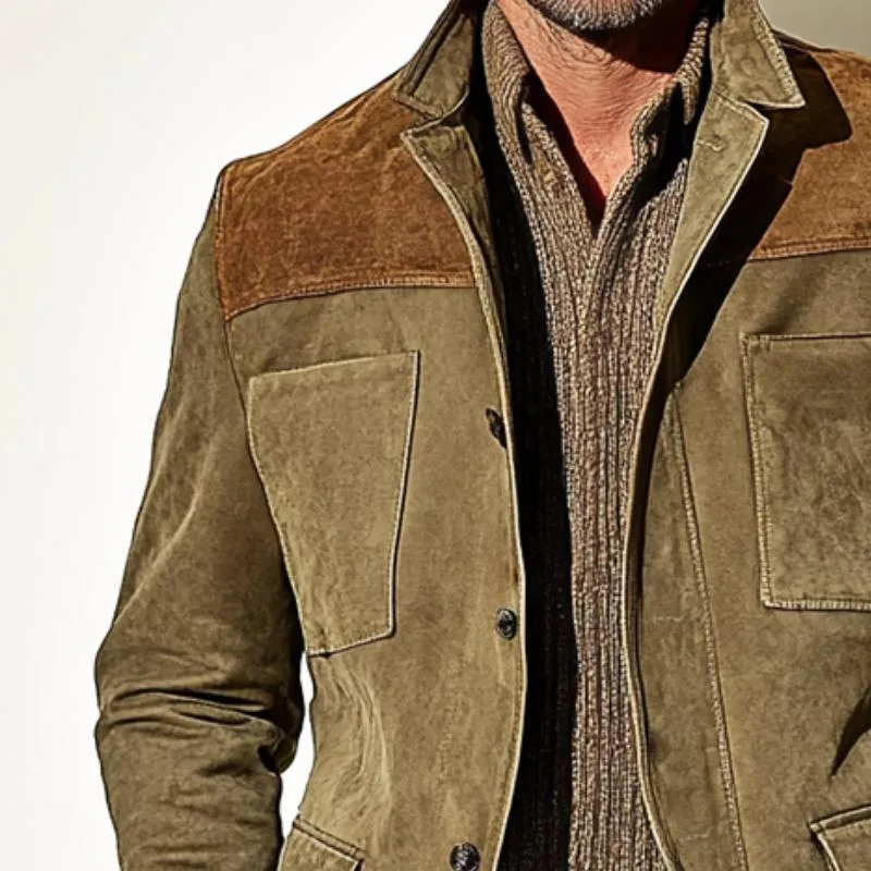 Vintage Men's Casual Suede Stitching Lapel Jacket 72618635TO sold by Manly product image thumbnail 3