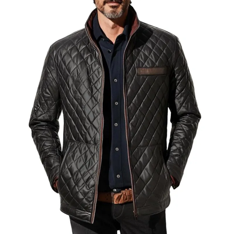 Men's Vintage Casual Quilted Patchwork Pocket Zipper Coat 93717756TO sold by Manly