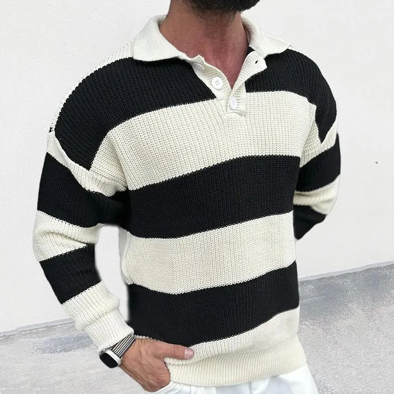 Men's Casual Color Block Polo Collar Long Sleeve Pullover Sweater 14838103M sold by Manly product image thumbnail 2