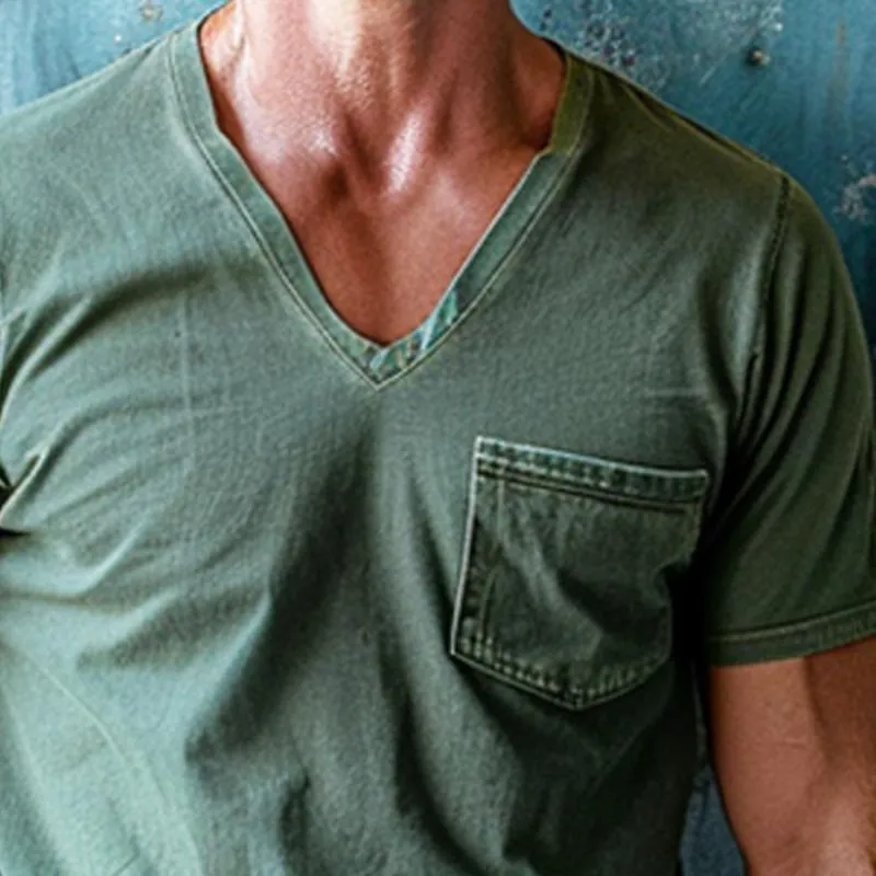 Men's Casual V-neck Solid Color Short-sleeved T-shirt 21196409X sold by Manly product image thumbnail 3