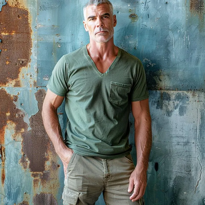 Men's Casual V-neck Solid Color Short-sleeved T-shirt 21196409X sold by Manly product image thumbnail 2