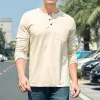 Men's Casual Solid Color Henley Collar Cotton Long Sleeve T-Shirt 78552325Y sold by Manly