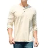 Men's Casual Solid Color Henley Collar Cotton Long Sleeve T-Shirt 78552325Y sold by Manly
