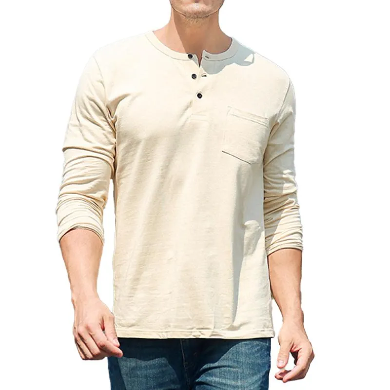 Men's Casual Solid Color Henley Collar Cotton Long Sleeve T-Shirt 78552325Y sold by Manly