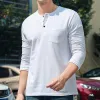 Men's Casual Solid Color Henley Collar Cotton Long Sleeve T-Shirt 78552325Y sold by Manly