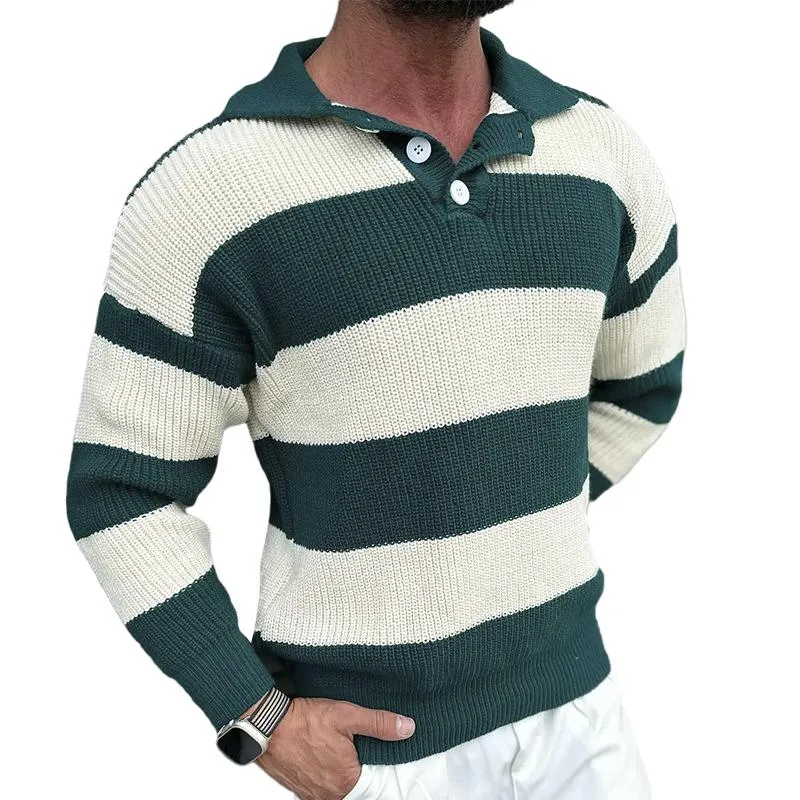 Men's Casual Color Block Polo Collar Long Sleeve Pullover Sweater 14838103M sold by Manly
