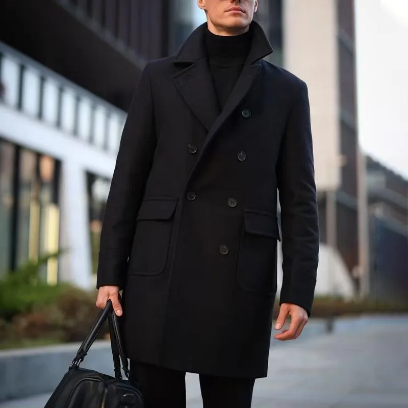 Men's Solid Color Notch Lapel Double Breasted Mid-length Coat 40216153Z sold by Manly product image thumbnail 3