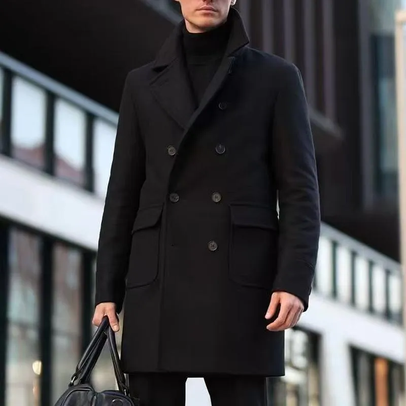 Men's Solid Color Notch Lapel Double Breasted Mid-length Coat 40216153Z sold by Manly product image thumbnail 2