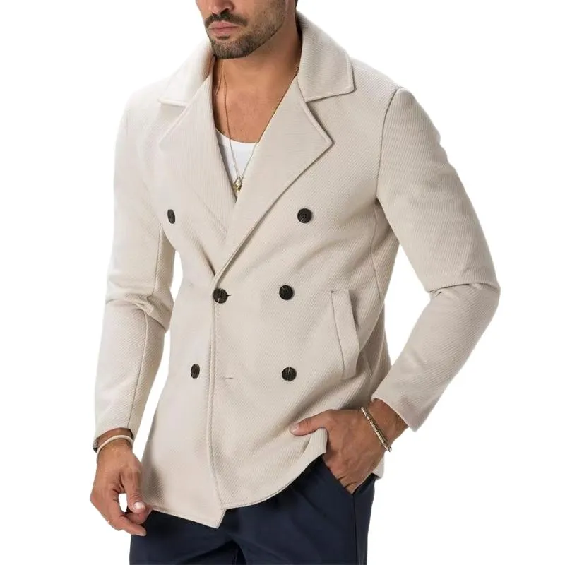 Men's Solid Color Notch Lapel Double Breasted Casual Blazer 33359922Z sold by Manly