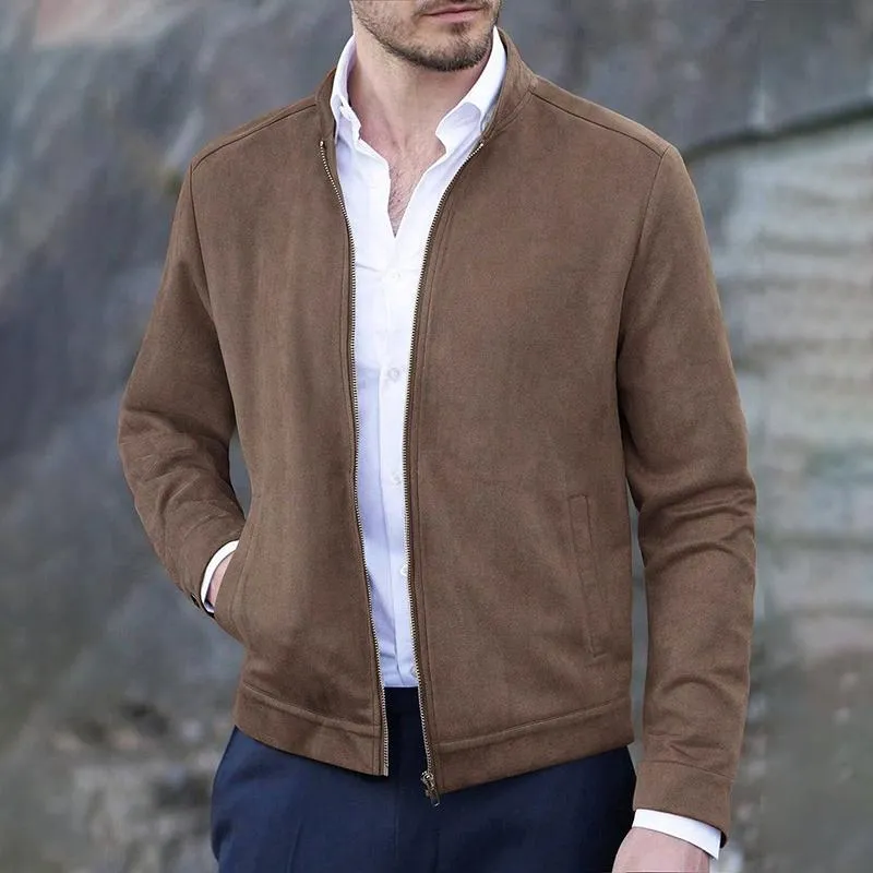 Men's Solid Suede Stand Collar Long Sleeve Zipper Jacket 85385574Z sold by Manly product image thumbnail 2