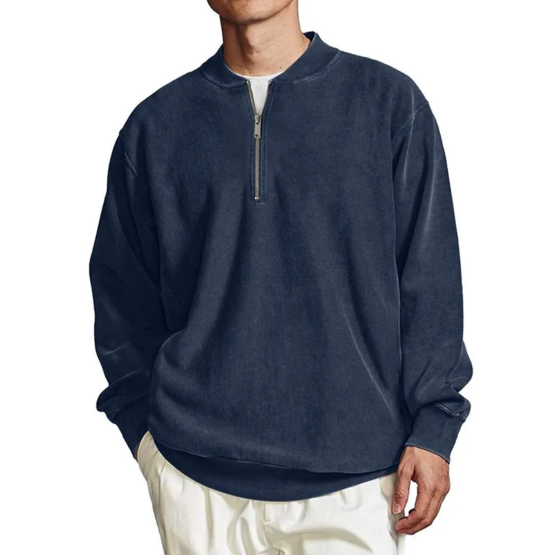 Men's Solid Color Zip Collar Long Sleeve Loose Sweatshirt 06084541Z sold by Manly