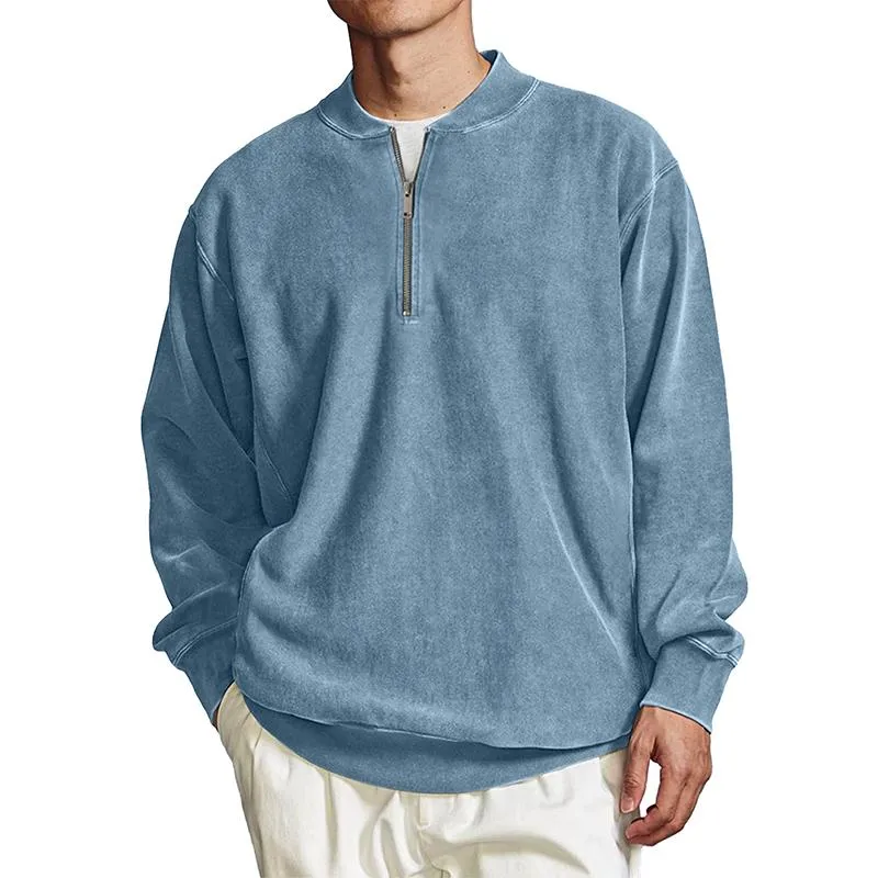Men's Solid Color Zip Collar Long Sleeve Loose Sweatshirt 06084541Z sold by Manly product image thumbnail 4