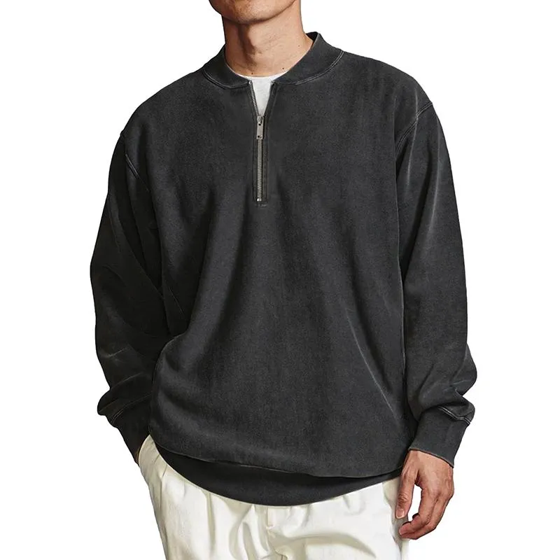Men's Solid Color Zip Collar Long Sleeve Loose Sweatshirt 06084541Z sold by Manly product image thumbnail 3