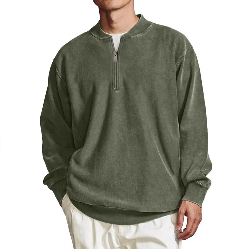 Men's Solid Color Zip Collar Long Sleeve Loose Sweatshirt 06084541Z sold by Manly product image thumbnail 5