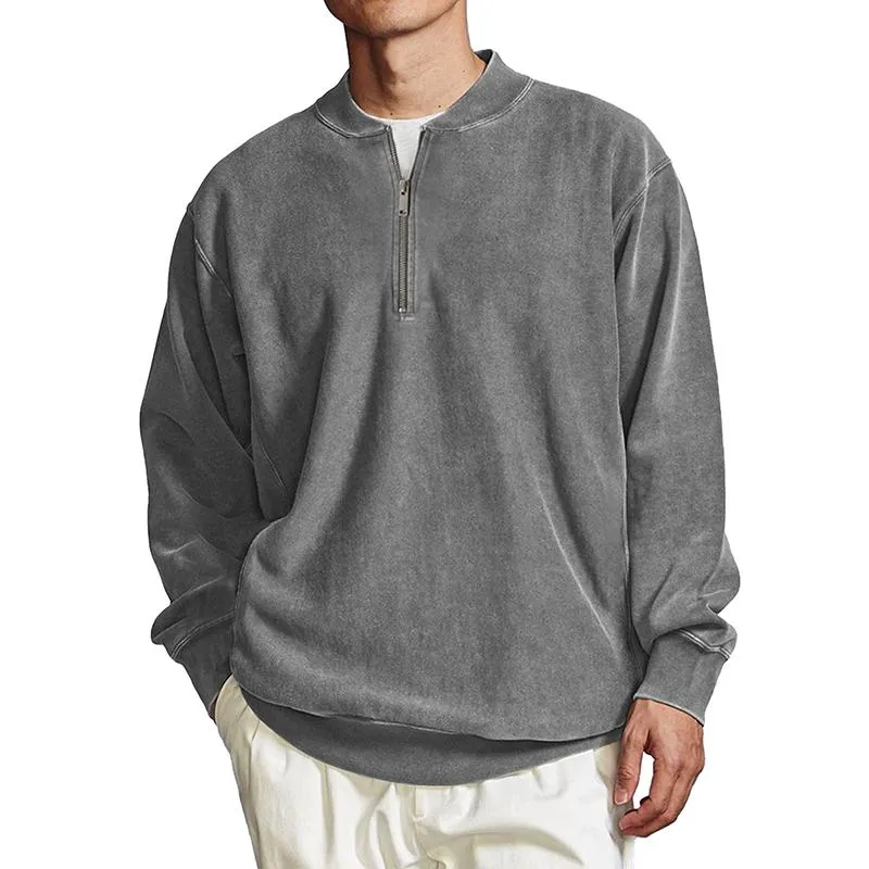 Men's Solid Color Zip Collar Long Sleeve Loose Sweatshirt 06084541Z sold by Manly product image thumbnail 2