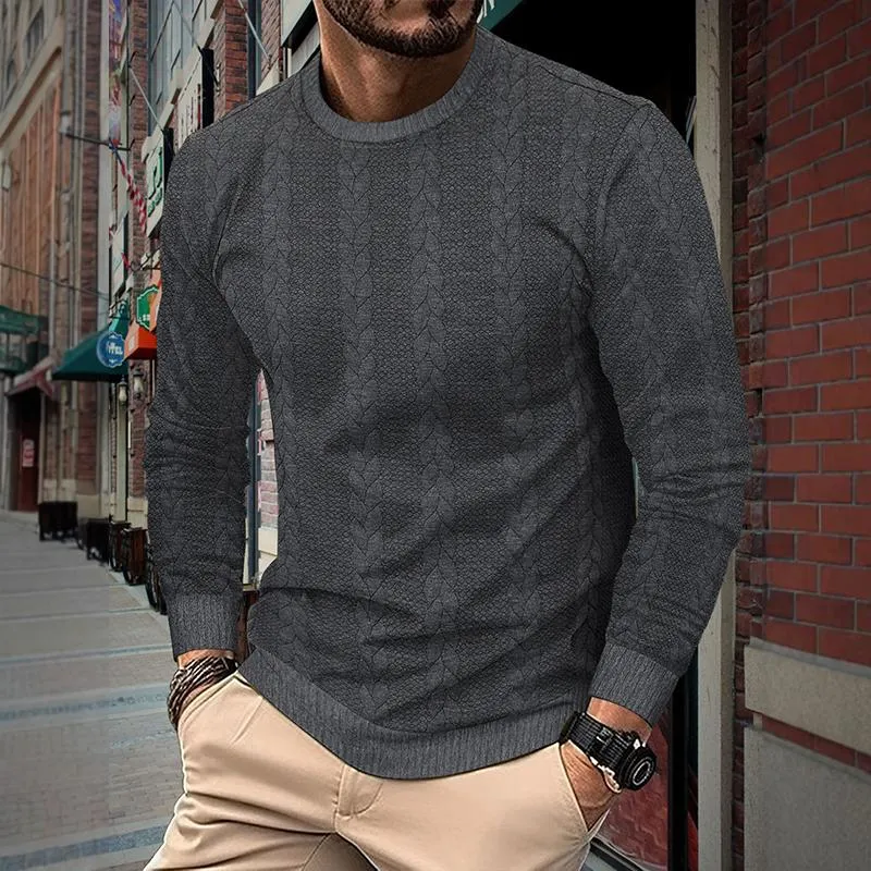 Men's Solid Color Textured Round Neck Long Sleeve Casual Sweatshirt 57235404Z sold by Manly product image thumbnail 4