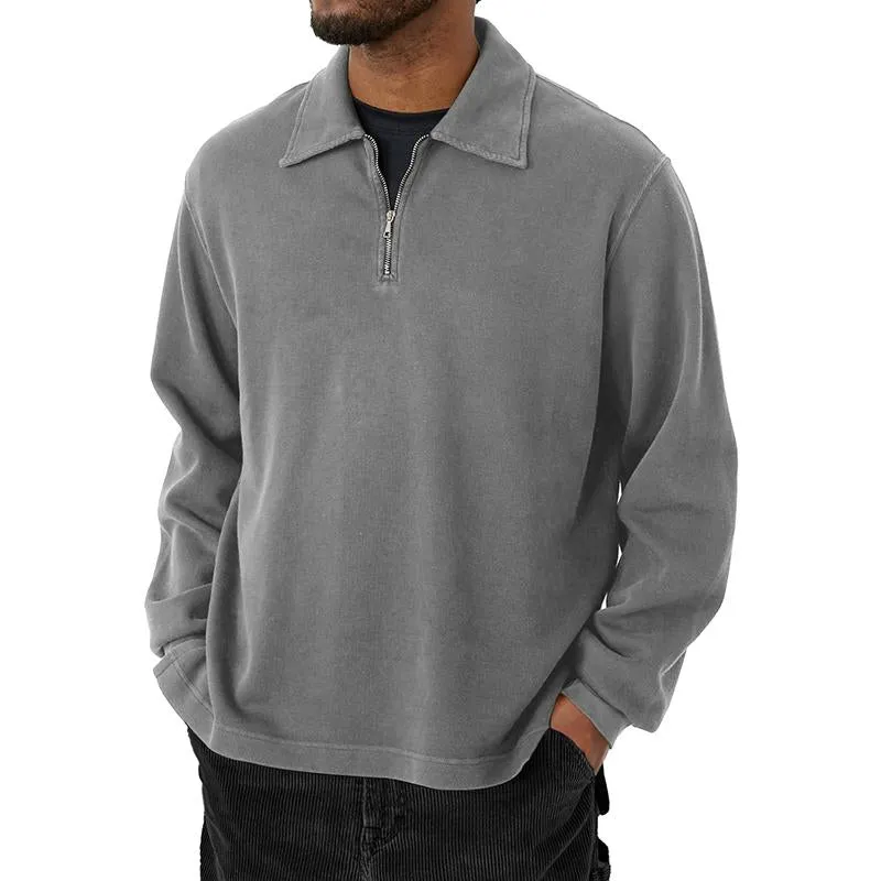 Men's Vintage Solid Color Zipper Nack Sweatshirt 83280083Y sold by Manly