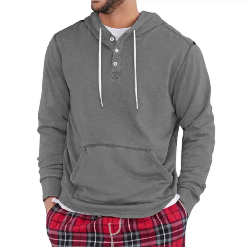 Men's Vintage Solid Color Button Hooded Sweatshirt 13517682Y sold by Manly