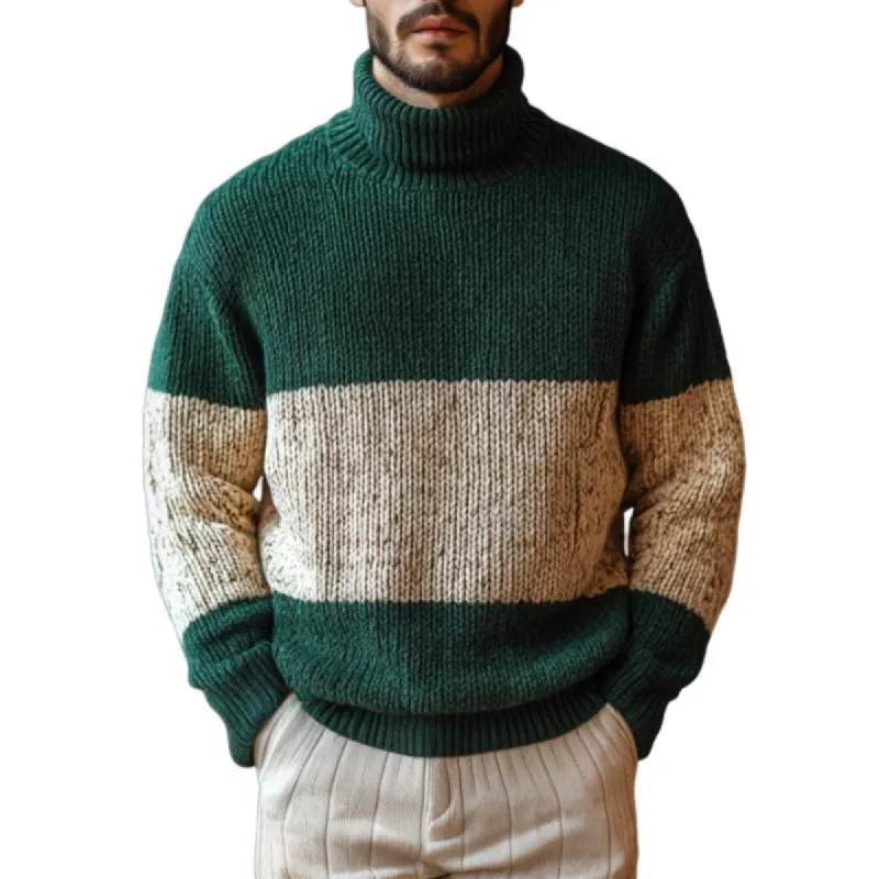 Men's Fashion Colorblock Patchwork Turtleneck Warm Knitted Sweater 25444707M sold by Manly