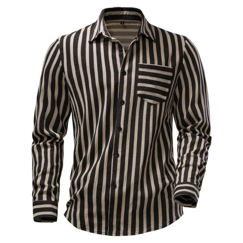 Men's Stripe Printed Casual Long Sleeve Shirt 74524141U sold by Manly