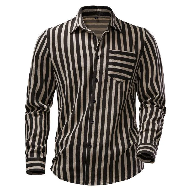 Men's Stripe Printed Casual Long Sleeve Shirt 74524141U sold by Manly
