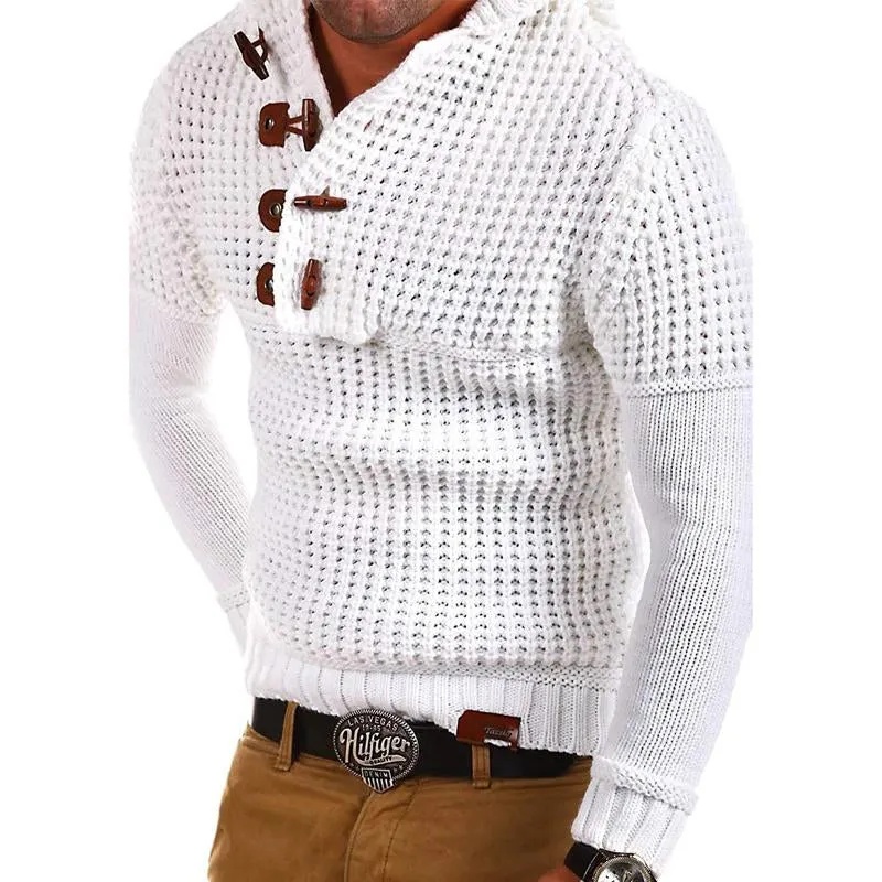 Men's Solid Color Horn Button Slim Fit Hooded Sweater 91429710U sold by Manly product image thumbnail 2