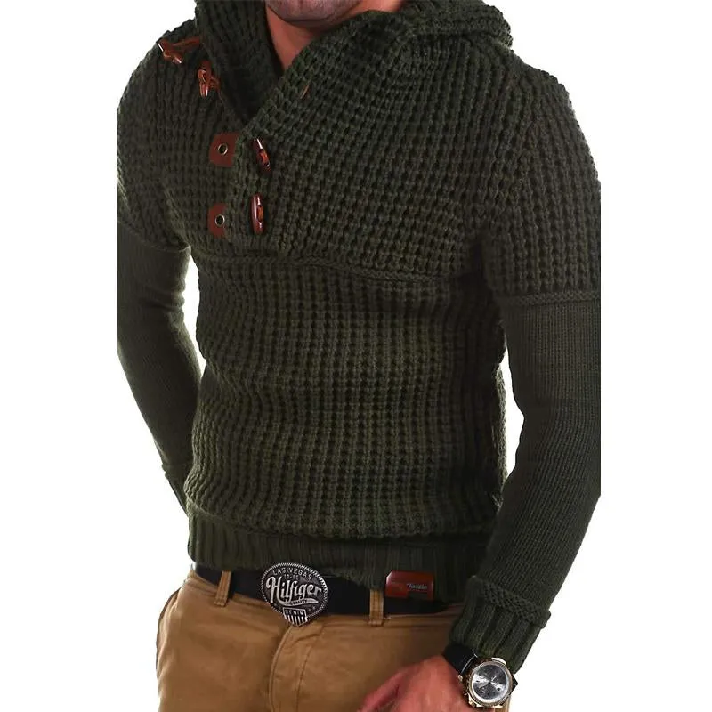 Men's Solid Color Horn Button Slim Fit Hooded Sweater 91429710U sold by Manly