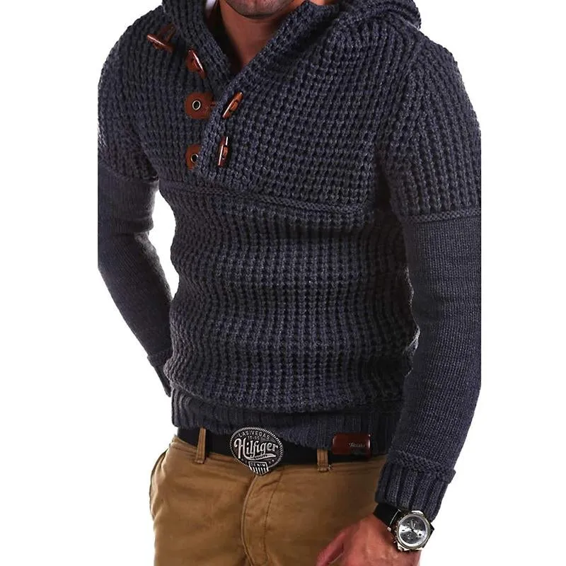 Men's Solid Color Horn Button Slim Fit Hooded Sweater 91429710U sold by Manly product image thumbnail 3