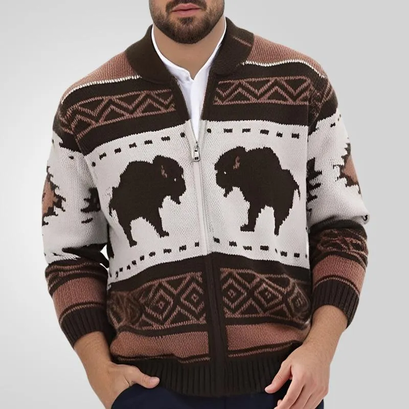 Men's Vintage Jacquard Lapel Zipper Thick Knitted Cardigan 87548598M sold by Manly product image thumbnail 3