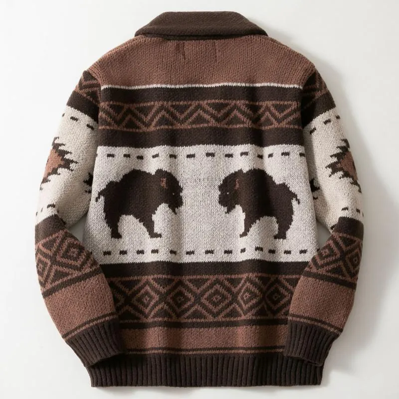 Men's Vintage Jacquard Lapel Zipper Thick Knitted Cardigan 87548598M sold by Manly product image thumbnail 5