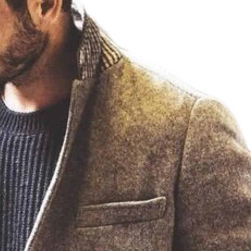 Men's Vintage Notched Lapel Woolen Houndstooth Patchwork Slim Fit Mid-Length Coat 80737349M sold by Manly product image thumbnail 3