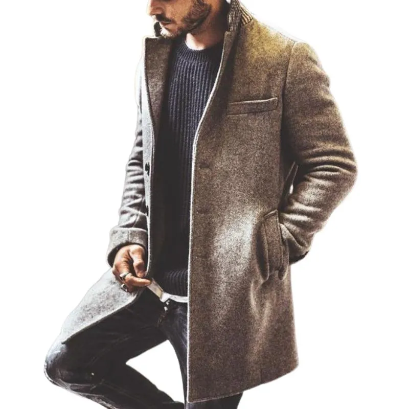 Men's Vintage Notched Lapel Woolen Houndstooth Patchwork Slim Fit Mid-Length Coat 80737349M sold by Manly