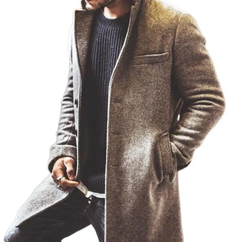 Men's Vintage Notched Lapel Woolen Houndstooth Patchwork Slim Fit Mid-Length Coat 80737349M sold by Manly product image thumbnail 2