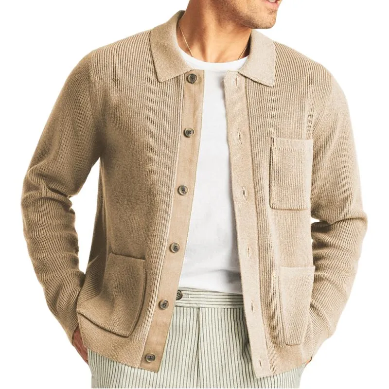 Men's Casual Lapel Single-breasted Patch Pocket Knitted Cardigan 52895890M sold by Manly