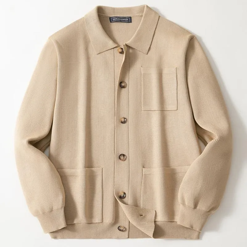 Men's Casual Lapel Single-breasted Patch Pocket Knitted Cardigan 52895890M sold by Manly product image thumbnail 3