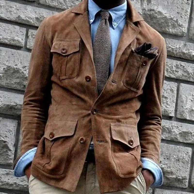 Men's Vintage Notched Lapel Suede Multi-Pocket Slim Jacket 05483349M sold by Manly product image thumbnail 3