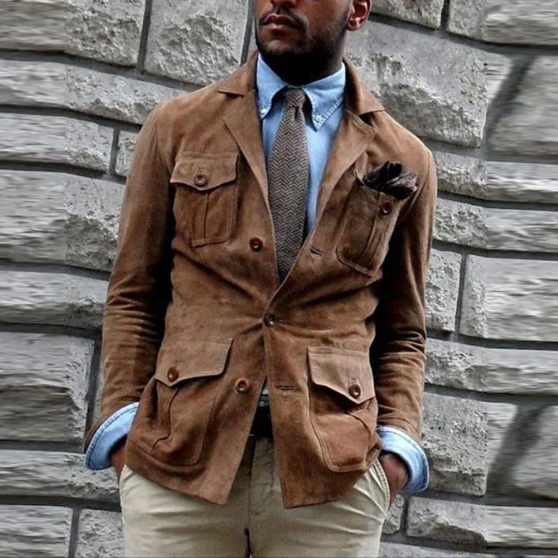 Men's Vintage Notched Lapel Suede Multi-Pocket Slim Jacket 05483349M sold by Manly product image thumbnail 2